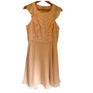Nanette Lepore Chiffon Floral Lace Fit and Flare Dress Soft Peach Sz 10